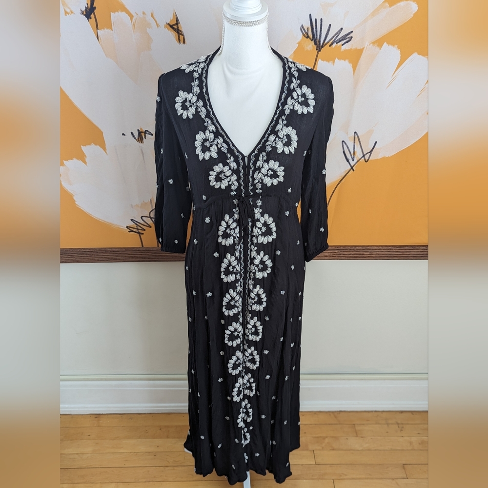 Free People Embroidered Fable Maxi Dress -Black- S